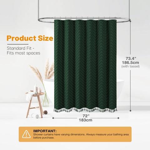 BTTN Boho Tufted Chevron Shower Curtain, 183x186cm, Emerald Green
