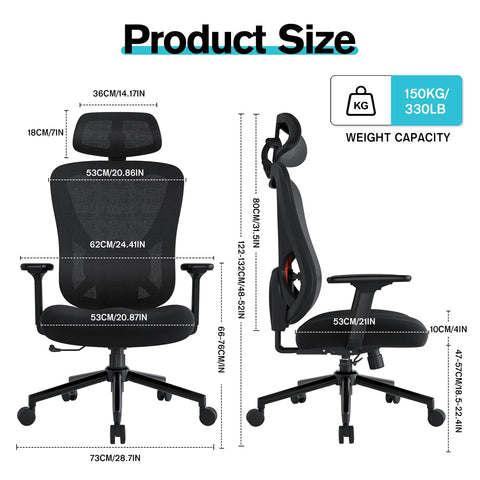 Eucladoceros Ergonomic Office Chair - Lift Up Mesh Backrest, 330lbs, Black