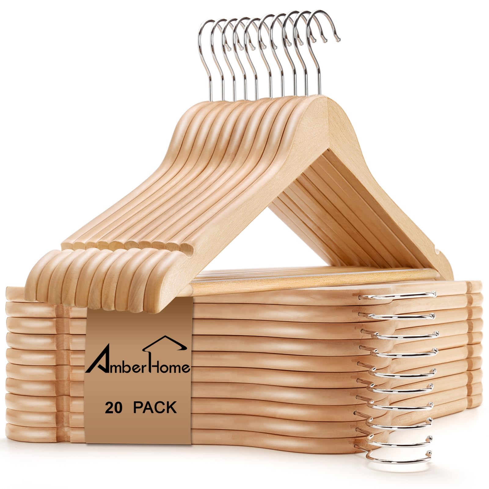 Amber Home 20pcs Wooden Coat Hangers, Wood Suit Hangers, Natural