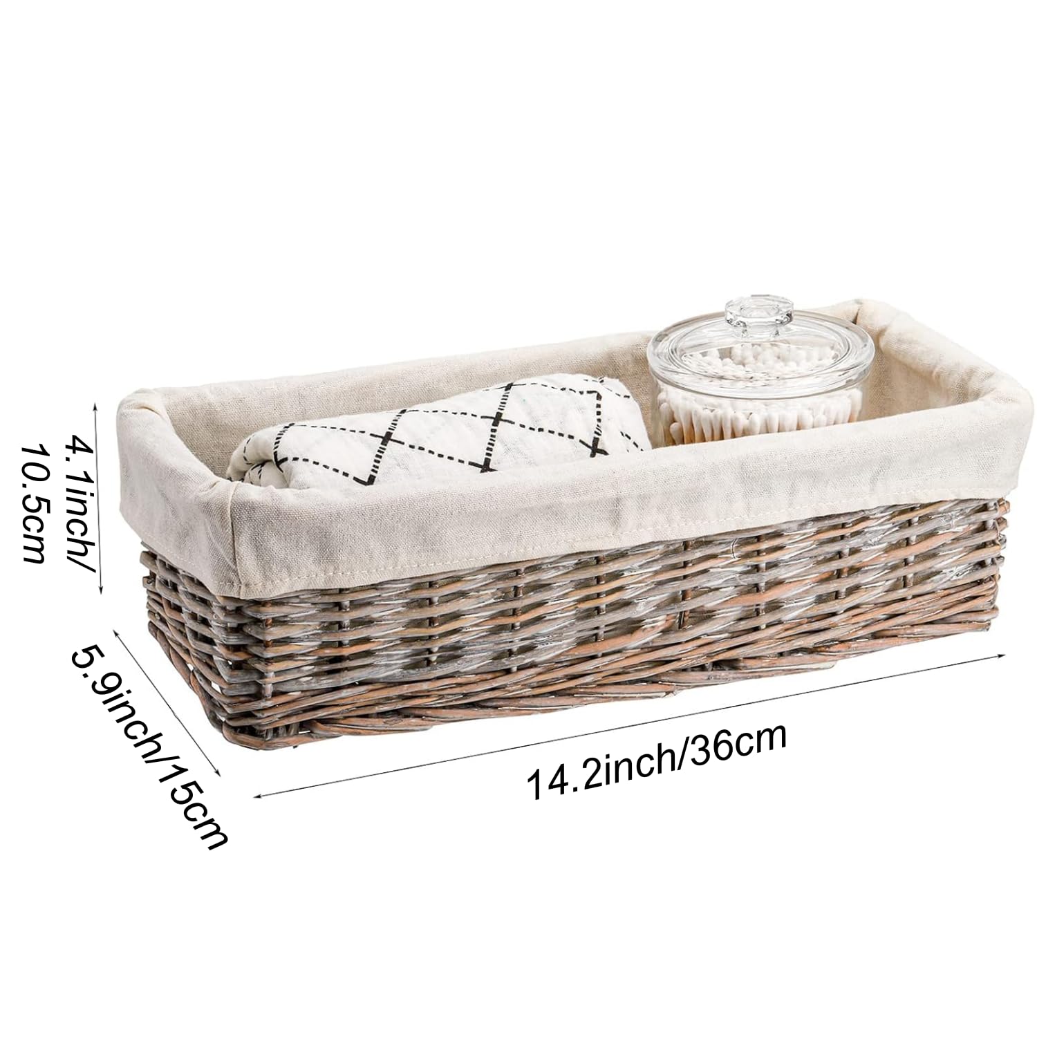SOUJOY 2 Pack Wicker Bathroom Basket,36×15×10.5 cmToilet Paper Basket Organizer, Toilet Tank Top Storage Bin with Removable Liner