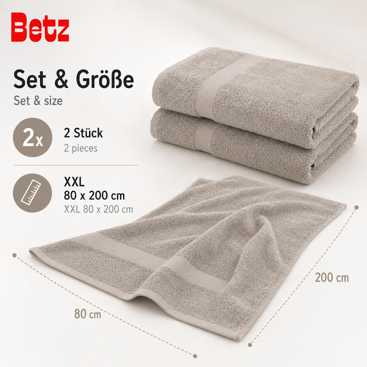Betz 2 pieces Sauna Towel PALERMO 80x200 cm 100% Cotton color stone grey