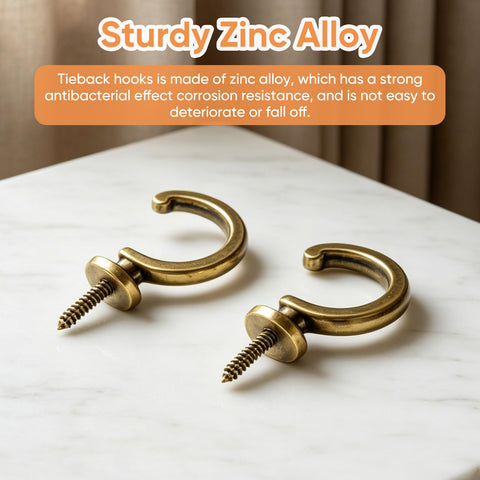 2 Pack Heavy-Duty Vintage Brass Ball-End Curtain Tie-Back Wall Hooks