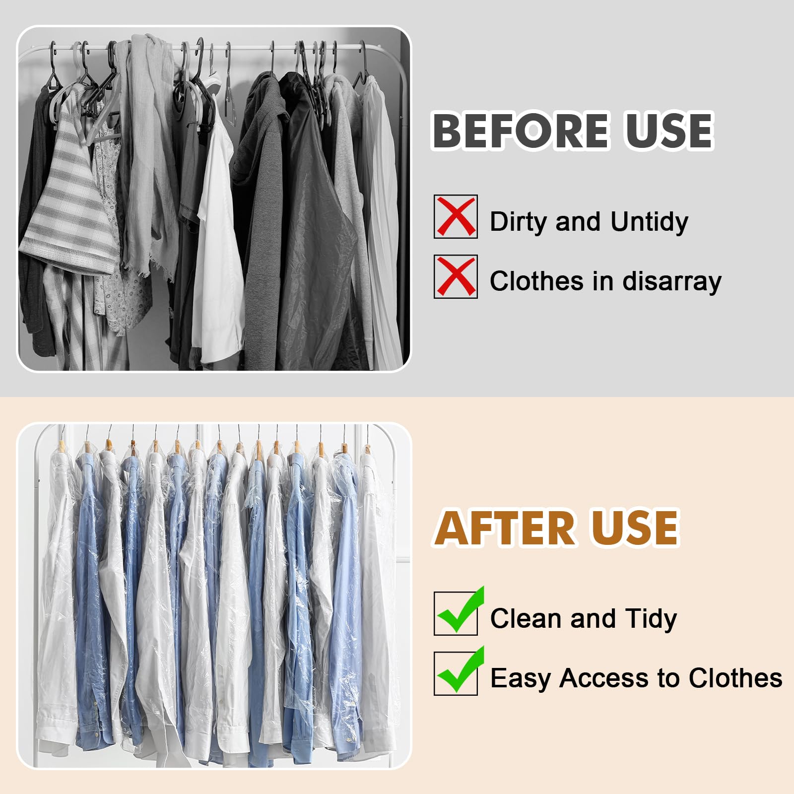 Hejo 30 Pack Plastic Clothes Covers, 60×90cm Clear Clothes Bags Hanging