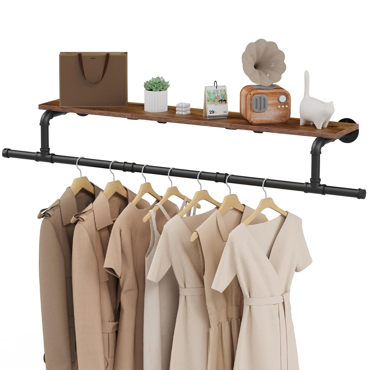 YheenLf Wall Mounted Clothes Rail, Industrial Clothing Rack, 130x26x15cm