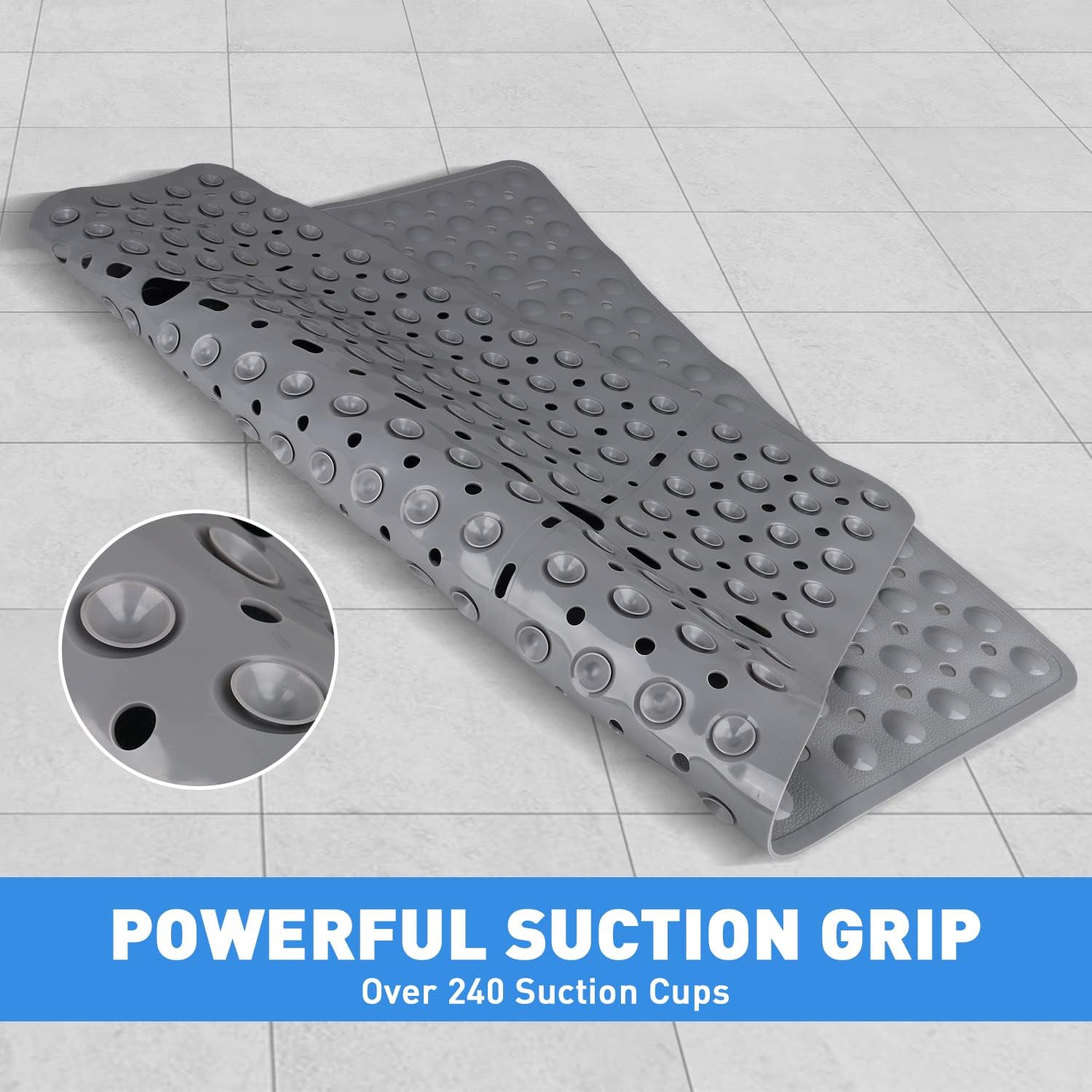 ZOKBOM Square Shower Mat Non Slip 70x70cm | Extra Large Shower Mat for Inside Shower with Suction Cups & Drain Holes