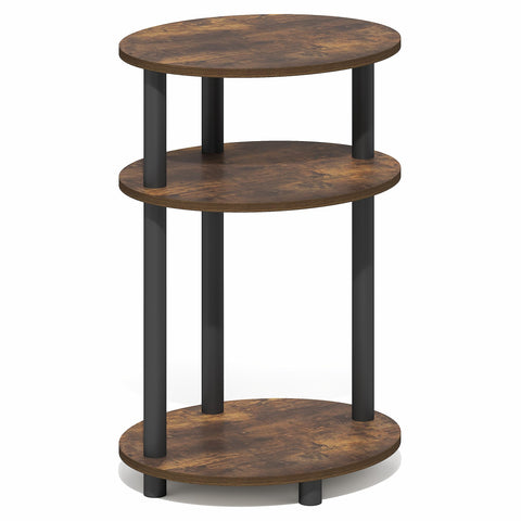 Furinno TURN-N-TUBE Side Table, 3-Tier Oval End Table, Night Stand, Bedside Table, for Living Room, Bedroom, Amber Pine/Black