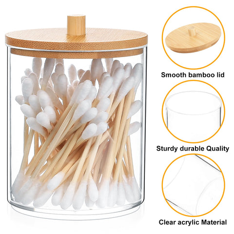 Fulushouxi 2 Pcs Cotton Pad Holder, Cotton Wool Bud/Swab/Ball Holder, Bathroom Qtip Dispenser Jars Canisters Holders for Vanity Cotton Ball Qtip