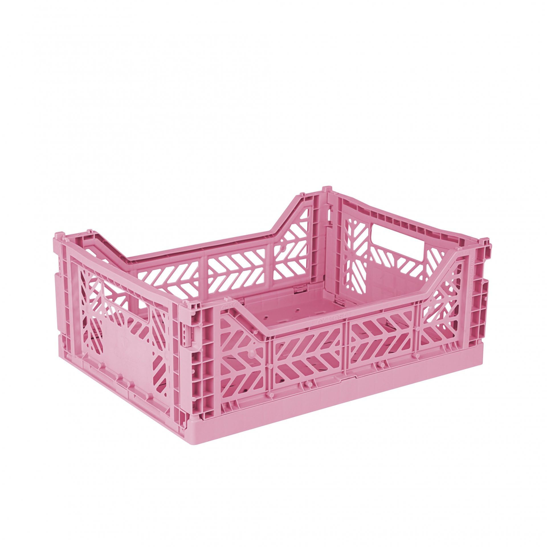 AYKASA Ay-Kasa Folding Crate, Sturdy Folding Box, Plastic, Stackable, Baby Pink, Midi (40 x 30 x 14 cm)