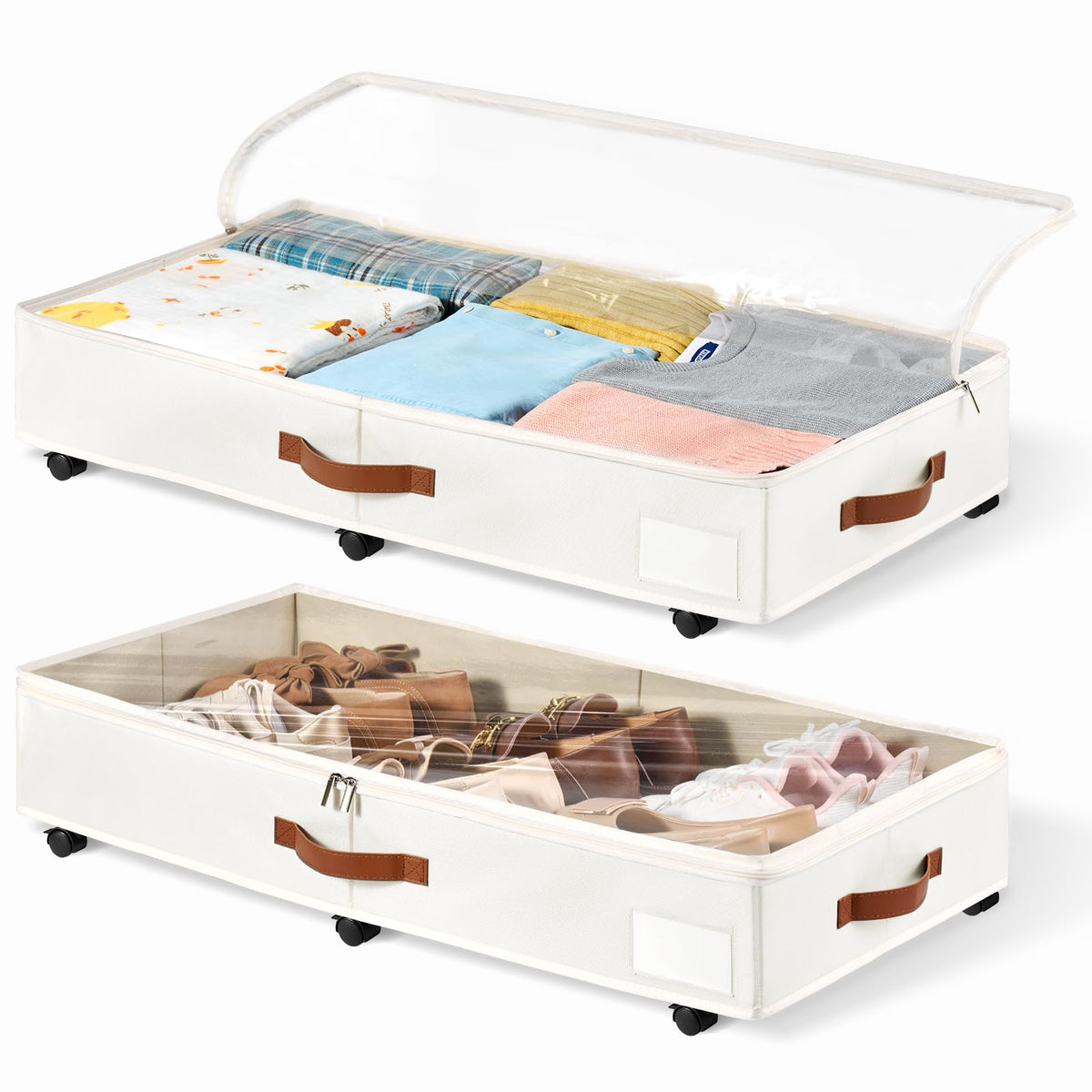 KitHero 6 Inches Under Bed Storage with Wheels Pack of 2, Underbed Shoe Storage Container Bin with Clear Lid Cover