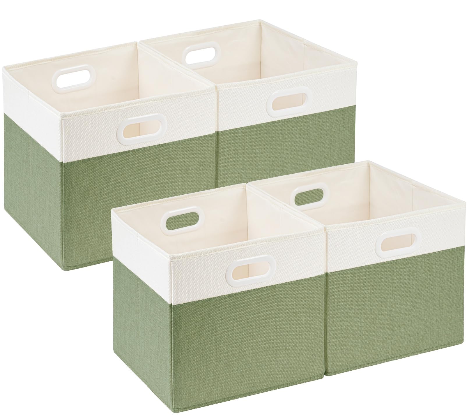 SOCOHOME Fabric Cube Storage Boxes,28x28x28cm Foldable Storage Baskets for Toys Nursery Closet(Green/White, Set of 4)