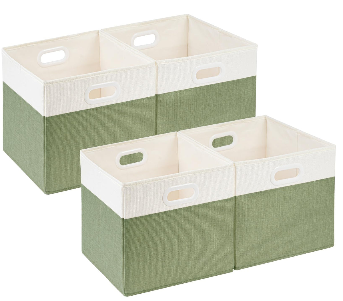 SOCOHOME Fabric Cube Storage Boxes,30x30x30cm Foldable Storage Baskets for Shelf Nursery Closet(Green/White, Set of 4)