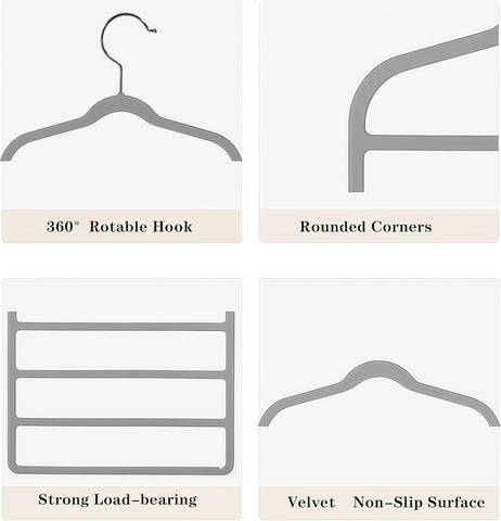 Trouser Hanger Space Saving Clothes Velvet Hanger with 4 Layers Slacks
