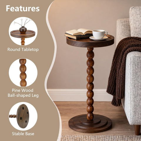 YYW Round Side Table, C Table End Tables for Sofa, Small Bedside Table (Walnut)