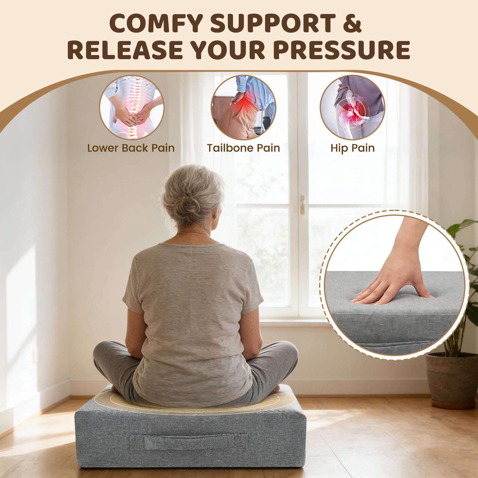 Recliner Cushions for Elderly 50* 50*12.5cm Grey Armchair Booster Cushion Large Dual-Layer Memory Foam Seat Chair Recliner Sofa Cushion Pad Support