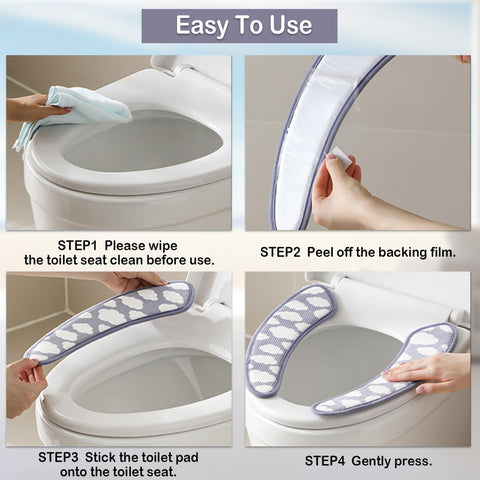 Thick and Warm Toilet Seat Cover – Washable, Reusable Cushion with TPR Adhesive & Cloud Pattern for Extra Comfort & Insulation (Blue)