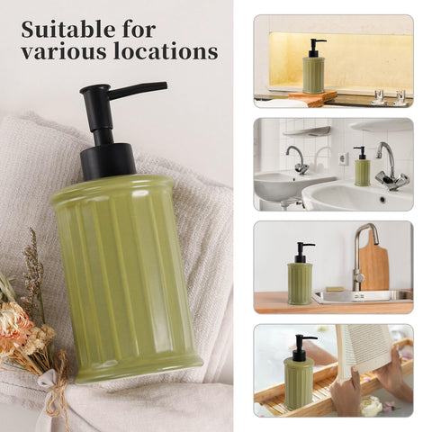 ANTIS'S HOME Ceramic Soap Dispenser Liquid 350ml | Refillable Hand & Dish Soap Bottle for Bathroom Kitchen | Modern Matte Green Countertop Dispenser