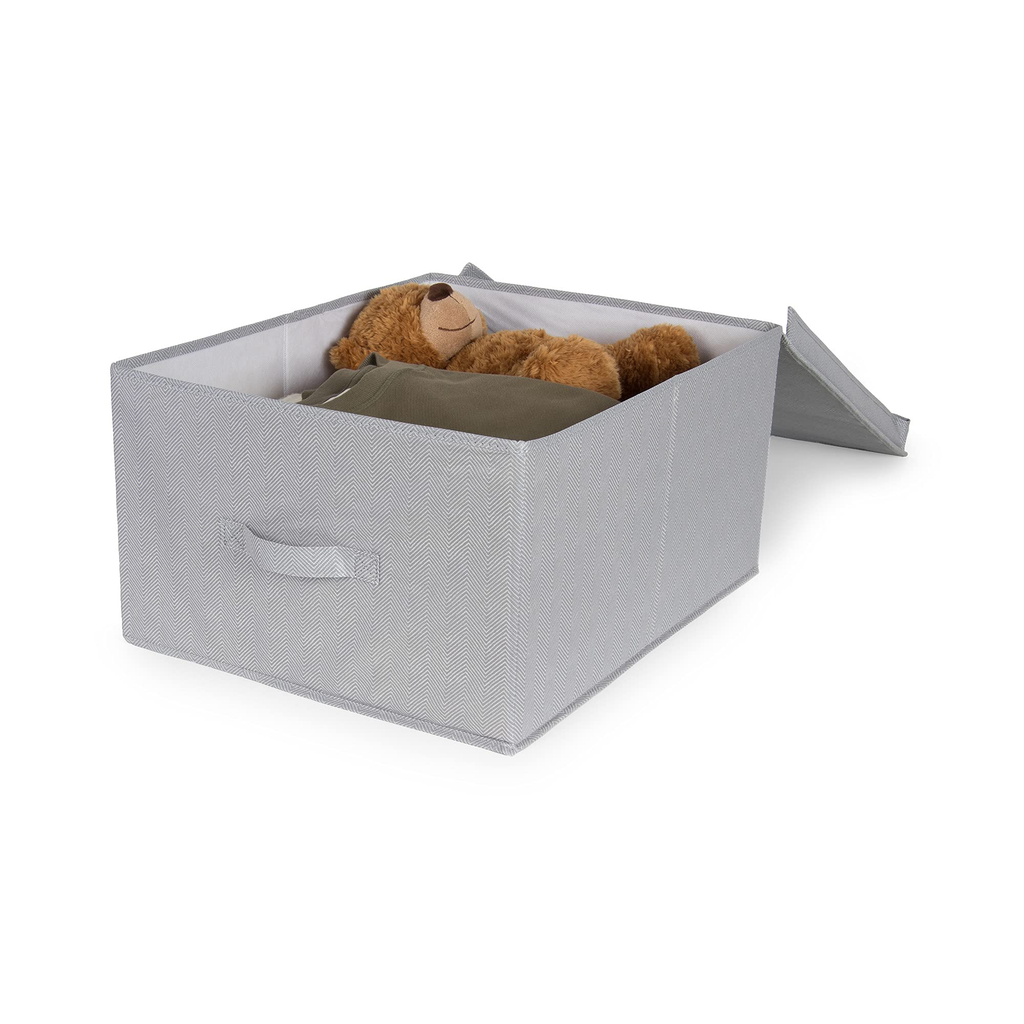 Compactor Foldable Storage Box with Lid, Non-Woven Polypropylene and Cardboard, 40 x 50 x 25cm, Boston Range, Grey, RAN10907