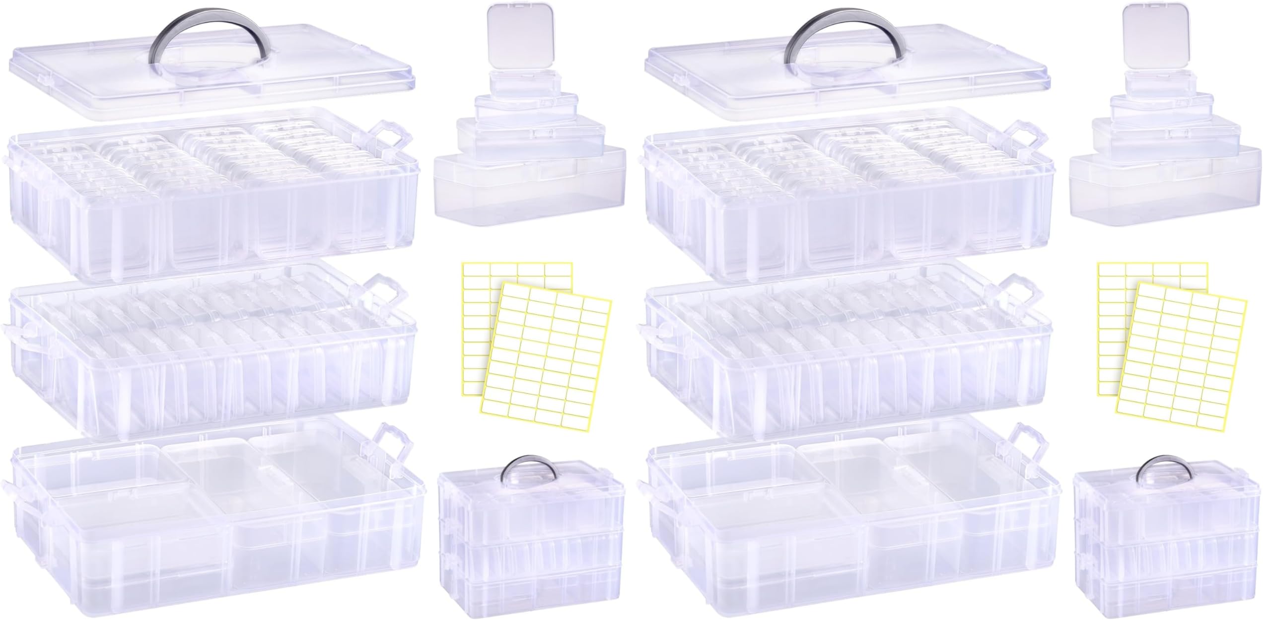 Funtopia Craft Organiser 118 Pack, 3-Tier Stackable Container Box with Lids and 56 Pcs Small Plastic Storage Box, Mini Clear Bead Storage for Jewelry