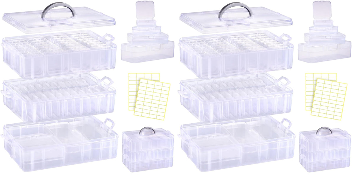 Funtopia Craft Organiser 118 Pack, 3-Tier Stackable Container Box with Lids and 56 Pcs Small Plastic Storage Box, Mini Clear Bead Storage for Jewelry