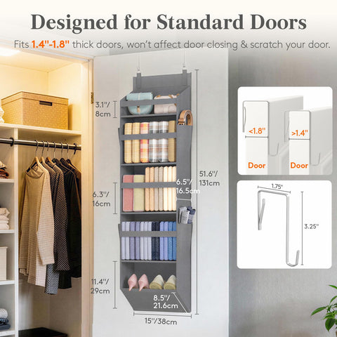 Lifewit Over the Door Storage, Clear Hanging Organiser with 4 Side Pockets, Anti Tilt 40 lbs Load Behind Door for Dorm, University Essentials, Room