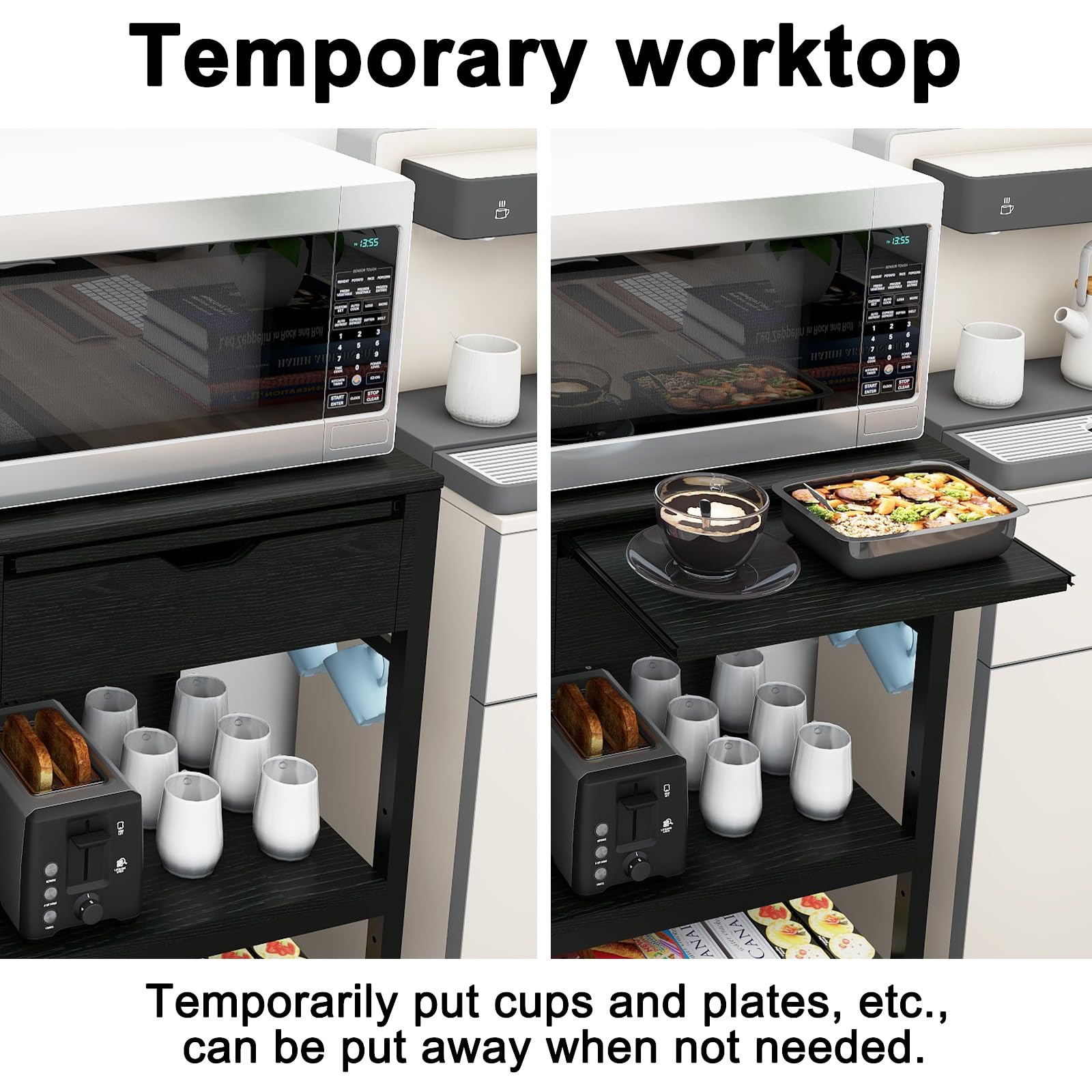 PUNCIA Coffee Bar Cabinet with Mini Fridge Space for Dorm Kitchen Black