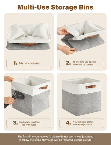 Bagnizer 4PCS Foldable Storage Baskets for Shelves Closet Fabric Cube 33CM Organizer Box Bins with Handles Waterproof Canvas Box for Clothes