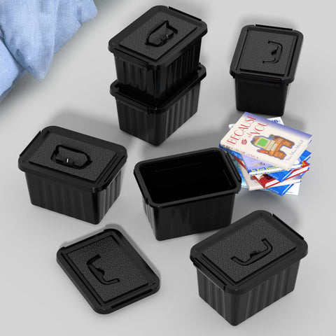 Xyskin 6L*6 Storage Boxes, Organizing Container with Handle and Secure Latching Buckles, Plastic Storage Box with Lid, Black