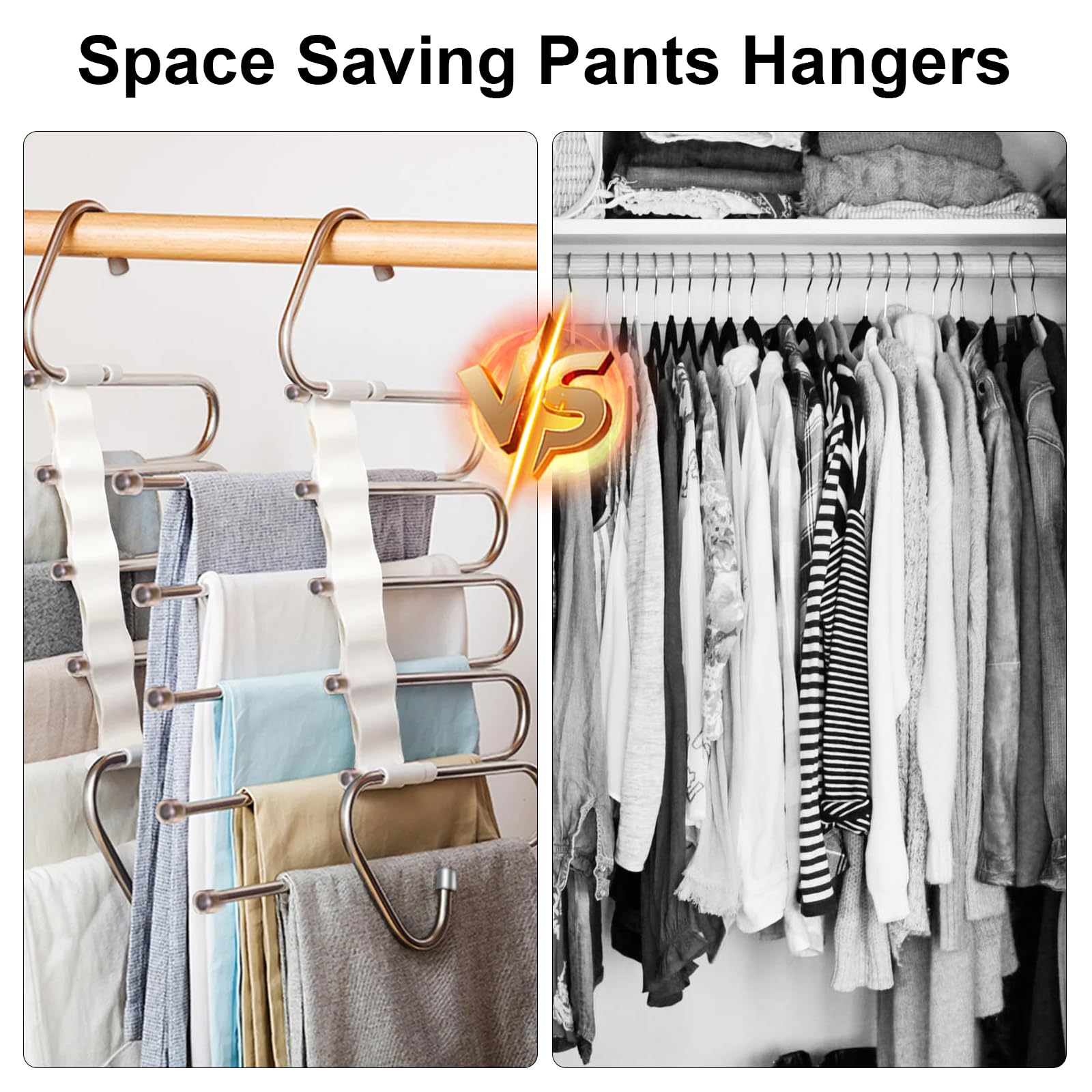 3 Pack trouser hangers space saving, 5 In 1 Non-Slip Multifunctional Pants Rack, Clothing Rack for Closet Storage - Ideal for Jeans, Pants, Skirts