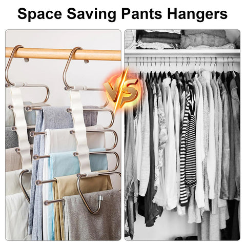 3 Pack trouser hangers space saving, 5 In 1 Non-Slip Multifunctional Pants Rack, Clothing Rack for Closet Storage - Ideal for Jeans, Pants, Skirts