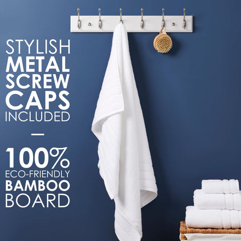 LARHN White Wall-Mounted Coat Rack - 6 Matt-Nickel Coat Hooks, 59cm