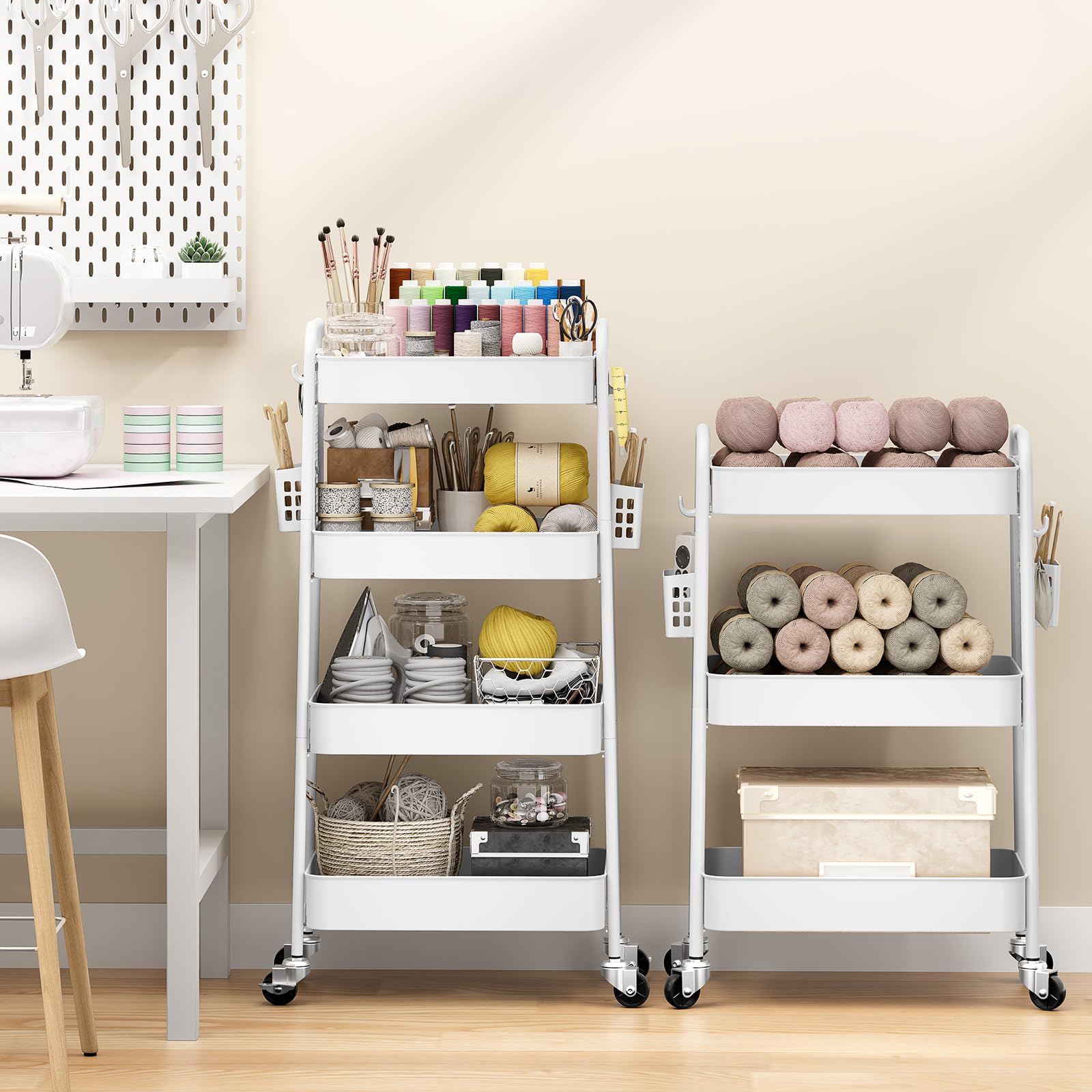 Urackify 4 Tier Storage Trolley on Wheels, White