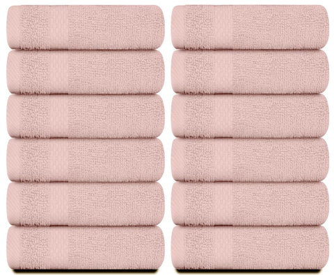 White Classic Luxury Cotton 12 Pcs Flannel Set, Hotel Style Face Cloth 33x33 cm, Soft Plush Bathroom Face Towel Pack of 12, Pink