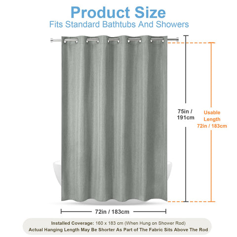 Hotel Style No Hook Rustic Linen Shower Curtain for Bathroom 230GSM Thick Fabric Texture Shower Curtains, Enhanced Waterproof, Weighted Hem