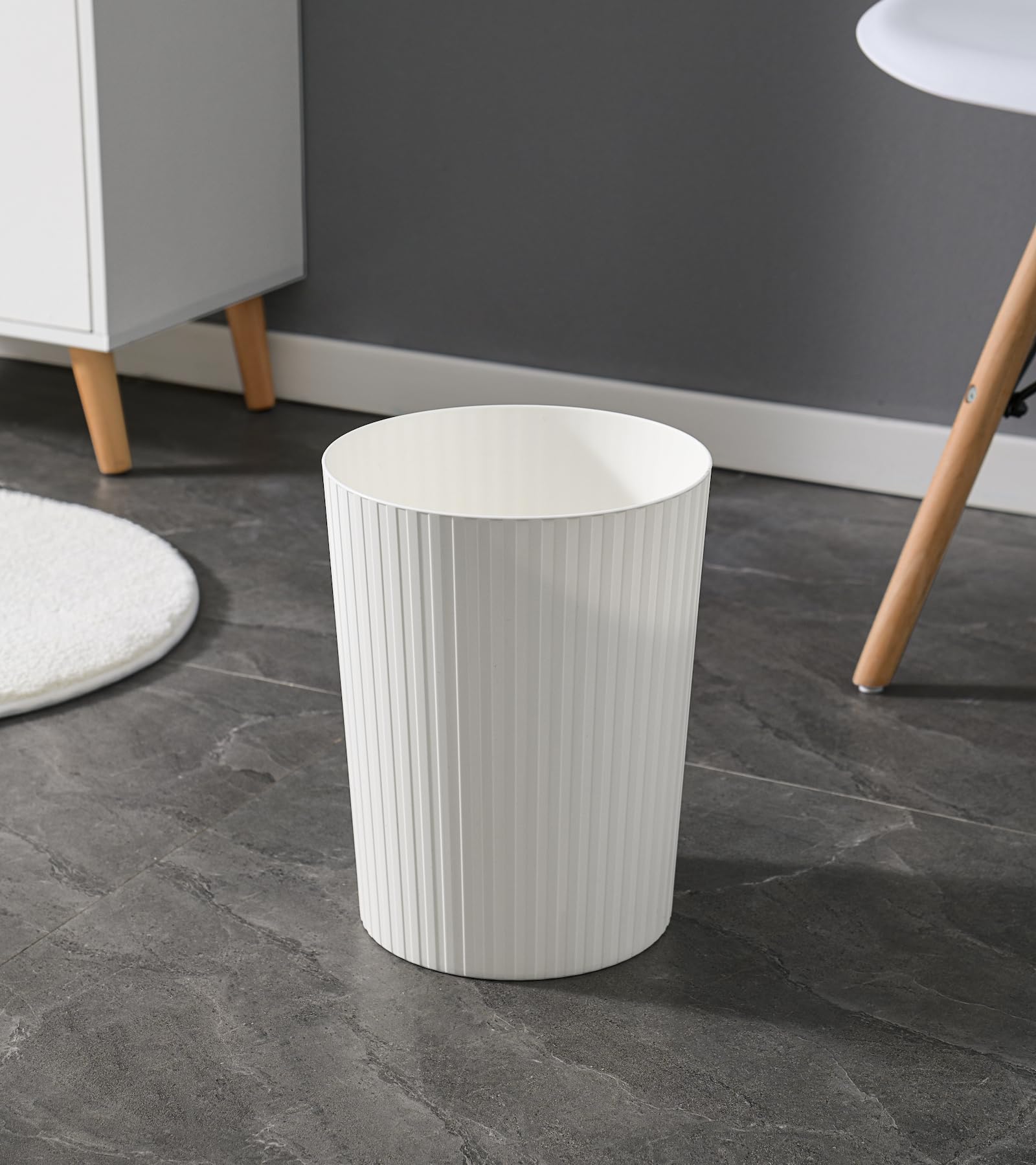 Cetomo 7.2L*6 Plastic Waste Paper Bin, Trash Can, Small Bins, Bedroom Bin, Round Waste Basket with Solid Stripe for Kitchen Rooms, Nesting, Matte