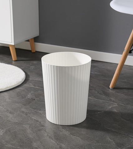 Cetomo 7.2L*3 Plastic Waste Paper Bin, Trash Can, Small Bins, Bedroom Bin, Round Waste Basket with Solid Stripe for Kitchen Rooms, Nesting, Matte