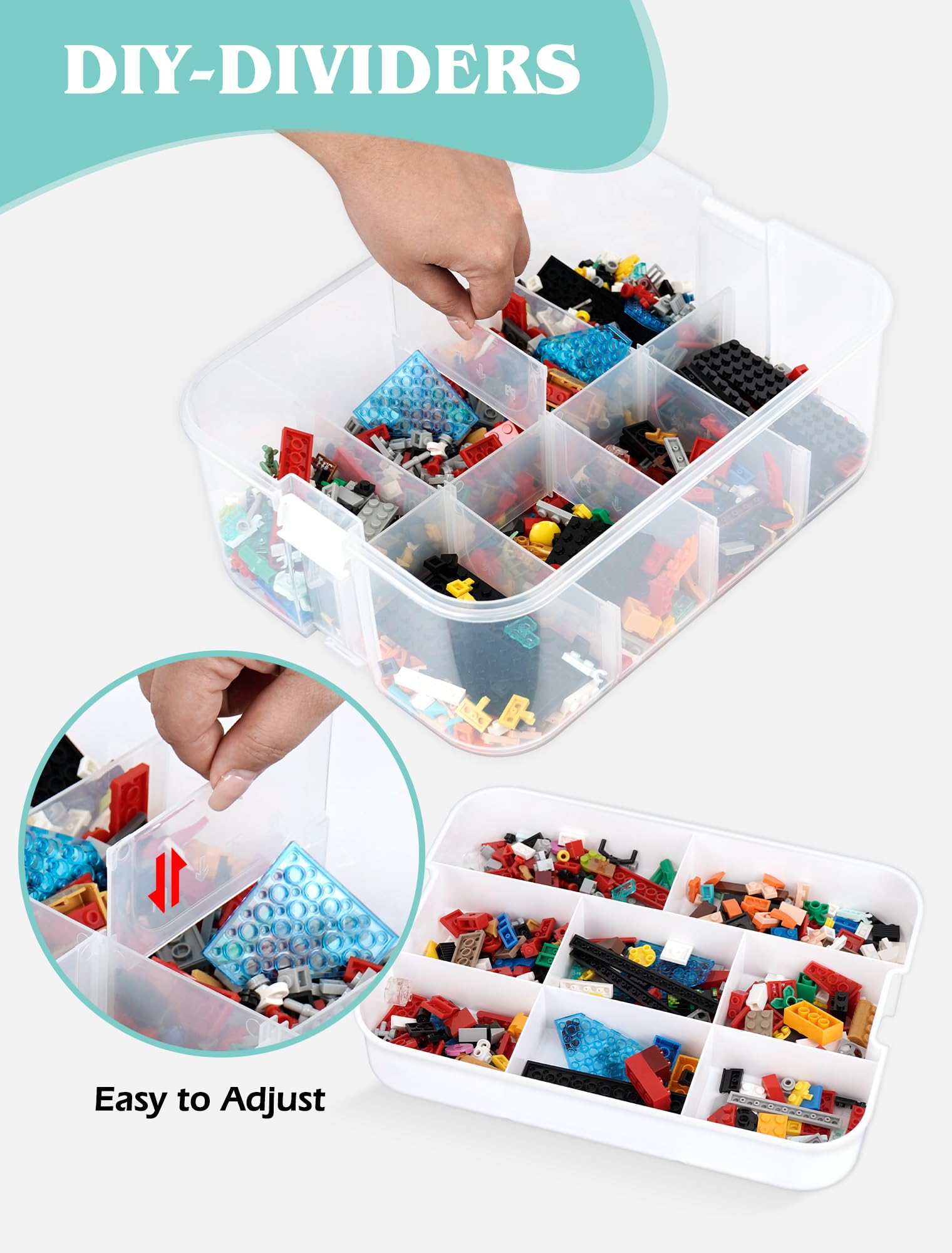 2 Layers Storage Organizer for Lego, Stackable Storage Box with Lids