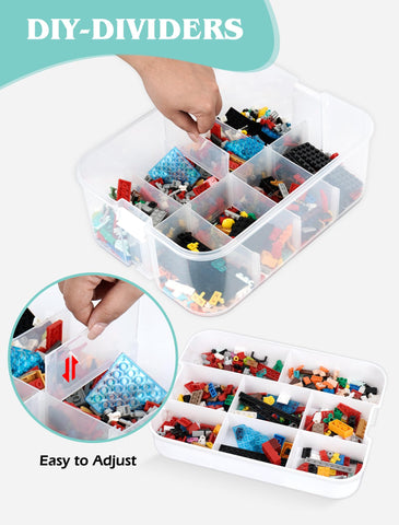 2 Layers Storage Organizer for Lego, Stackable Storage Box with Lids