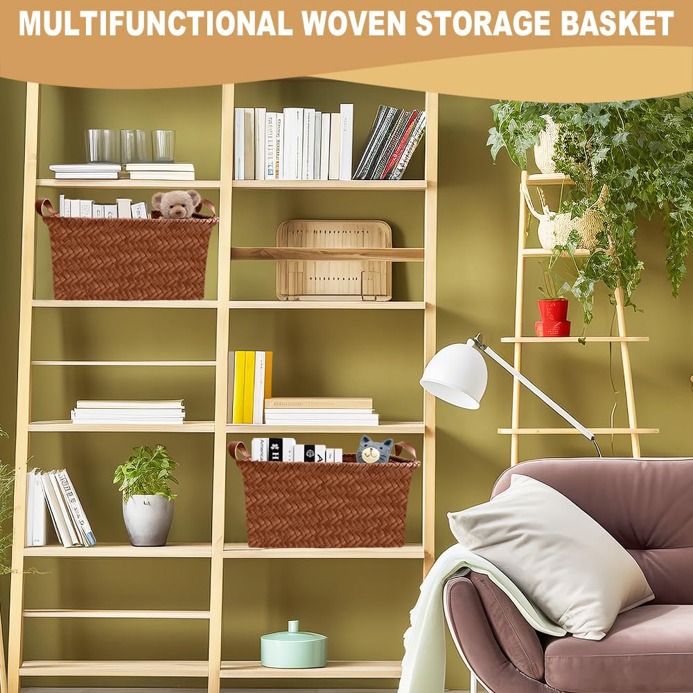 Duscdesp 2 Pcs Storage Baskets,Large Wicker Storage Basket for Shelves Woven Basket with Handle Seagrass Storage Baskets Storage Box Organizer for