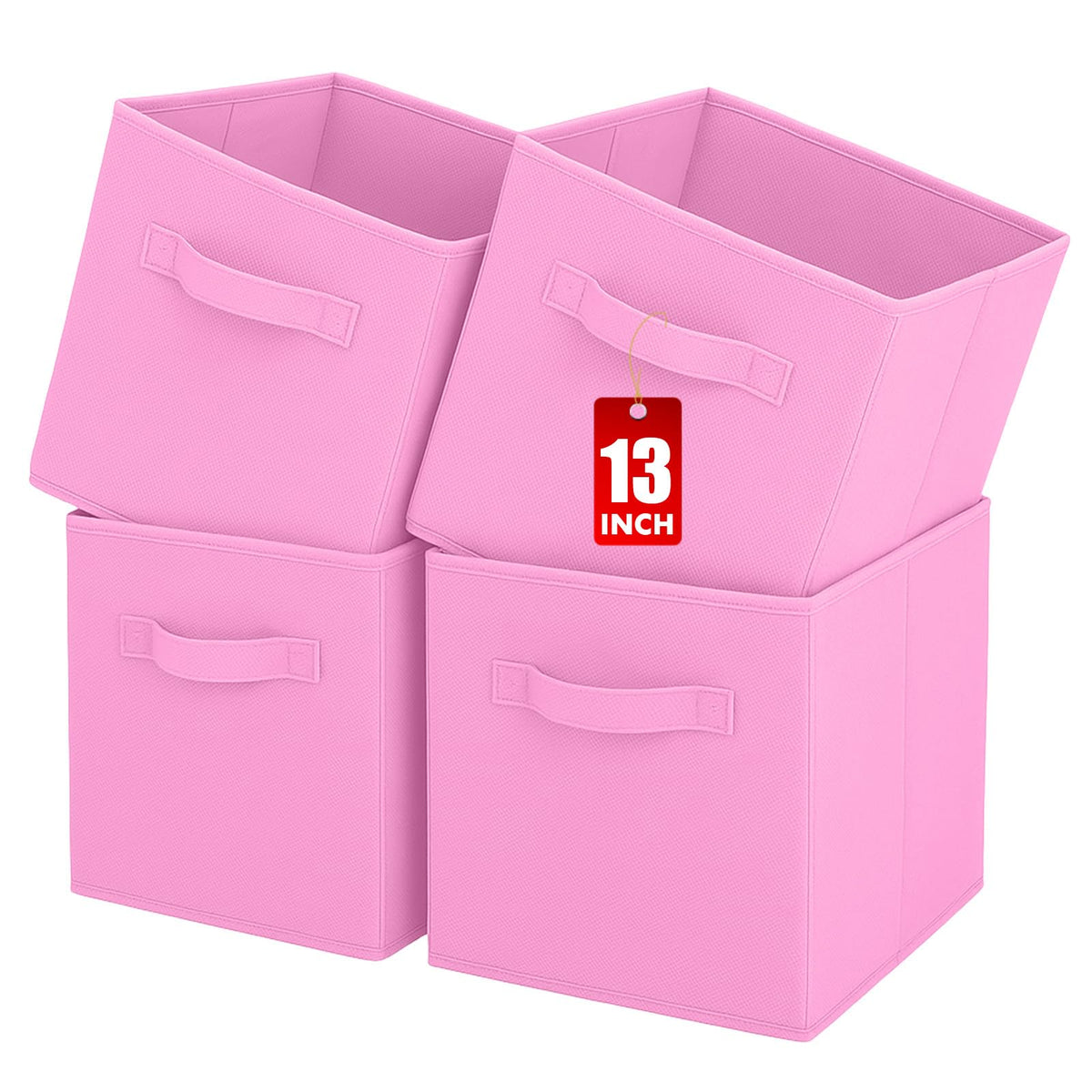 Pinkgarden Storage Box, Collapsible Fabric Storage Cube with Handles for Home, Kids Room, Closet and Toy Organization,Pack of 4, 33 x 33 x 33 cm, Pink