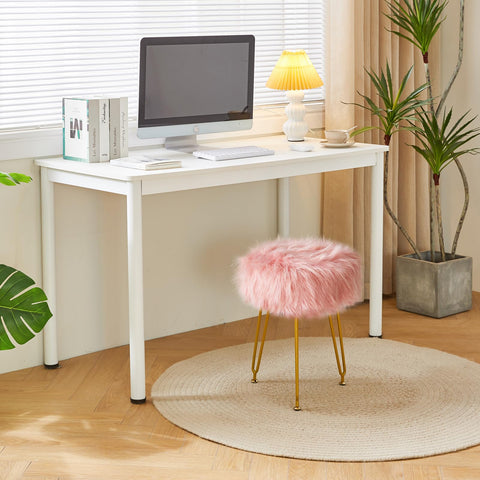 IBUYKE Faux Fur Vanity Chair, Furry Makeup Stool Ottoman, Pink L/G-32P