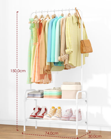 Sakugi Freestanding Clothing Rack 2-Tier Shoe Shelf, 74x30x150cm, White