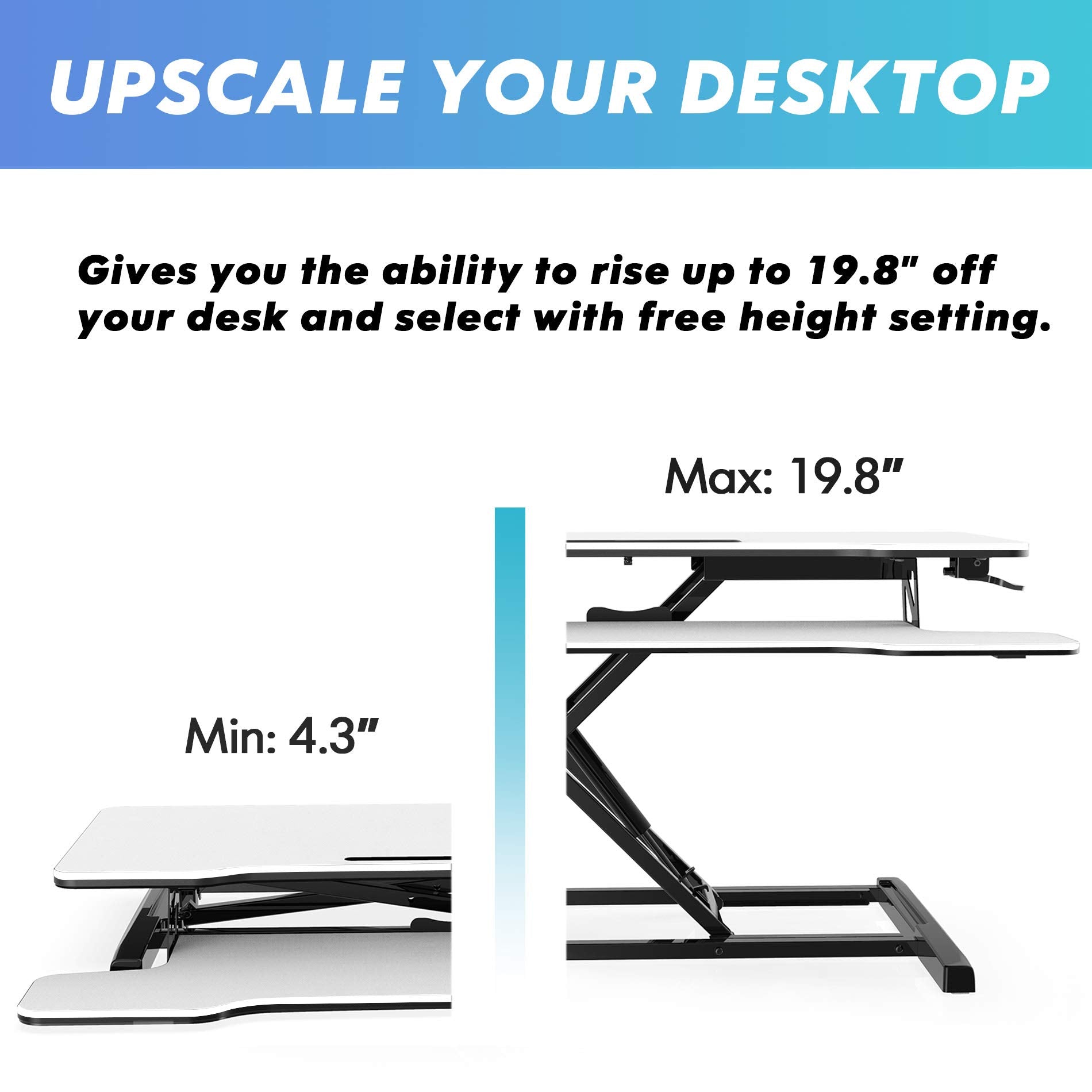 FITUEYES Standing Desk Converter 91.5x40 cm Height Adjustable Sit Stand Desk with Large Keyboard Tray and Phone Holder for Computer Laptop Dual