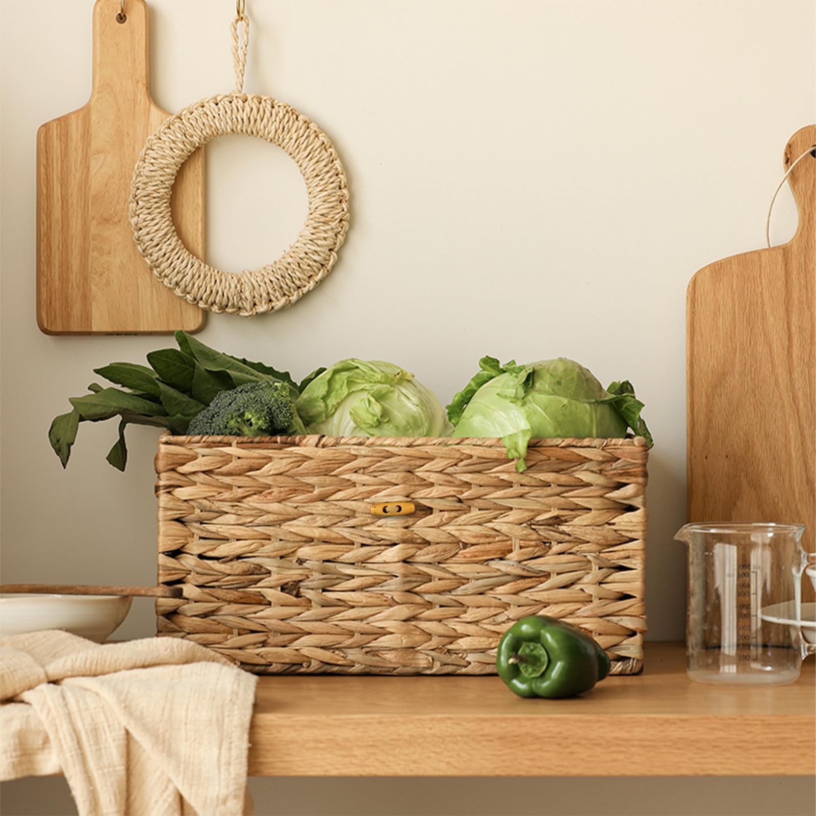 Esoes Wicker Storage Basket Woven Rattan Storage Box With Lids Seagrass
