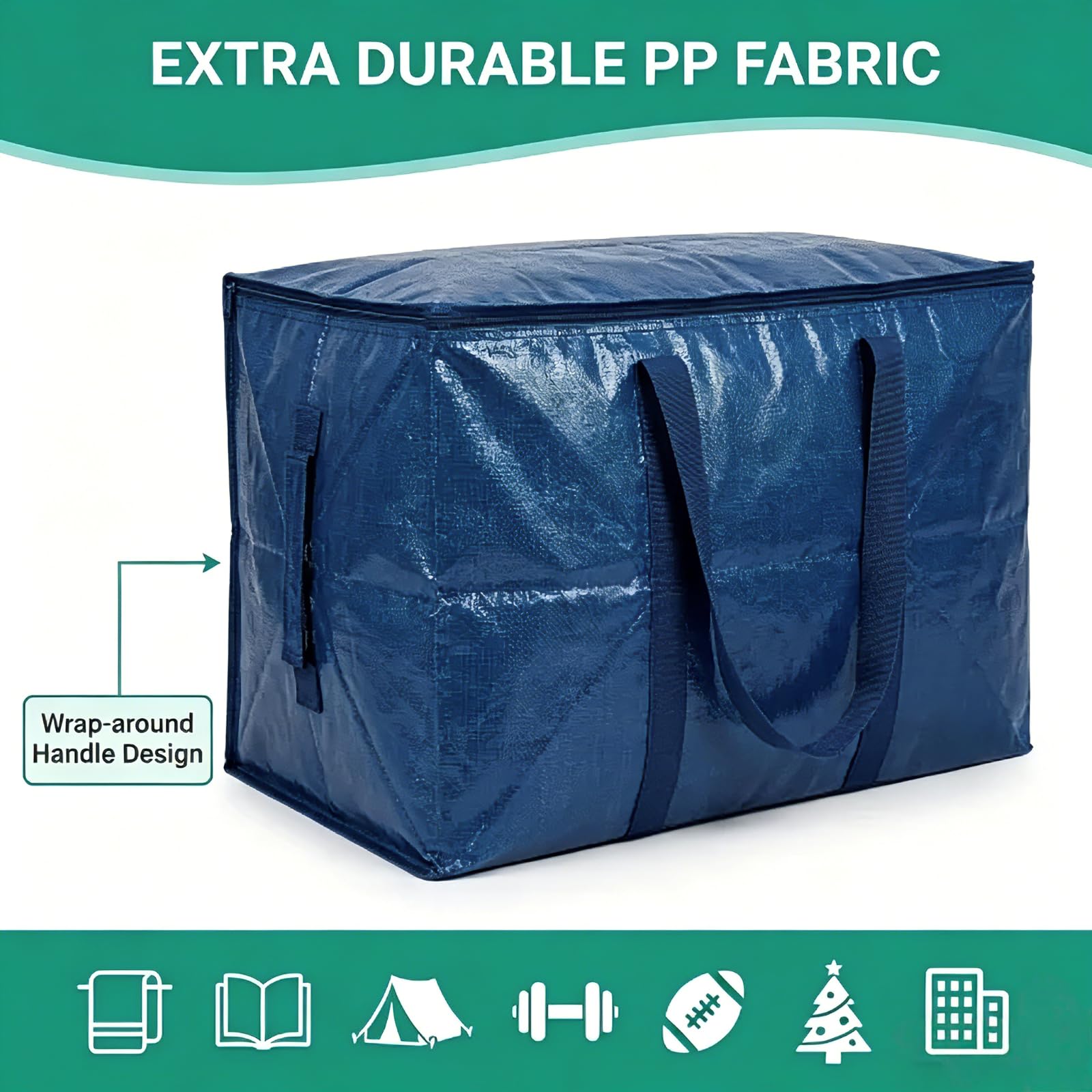 Boyfield Moving Bags 90L 4 Pack Storage Boxes Heavy Duty Packing Boxes with Zips, Clear Moving Boxes Foldable PP Storage Bags for Clothes, Bedding