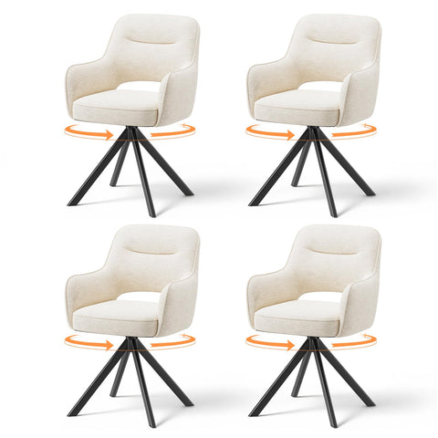 COLAMY 360°Swivel Dining Chairs Set of 4, Fabric Chairs for Dining Room with Armrests, Hollow Backrest and Thick Seat Cushion