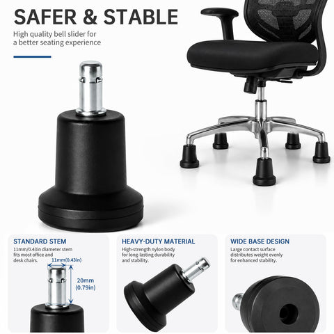 5Pcs High Profile Bell Glides Replacement Stool Swivel Caster Wheels or Office Desk Chair