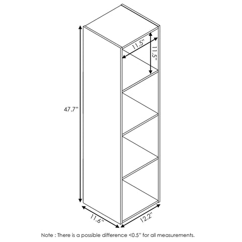 Furinno PELLI Book Shelf, 4x1 Bookshelf, Cube Storage Organizer Cabinet, 11.6 x 12.2 x 47.7, for Living Room, Bedroom, Home Office, Espresso