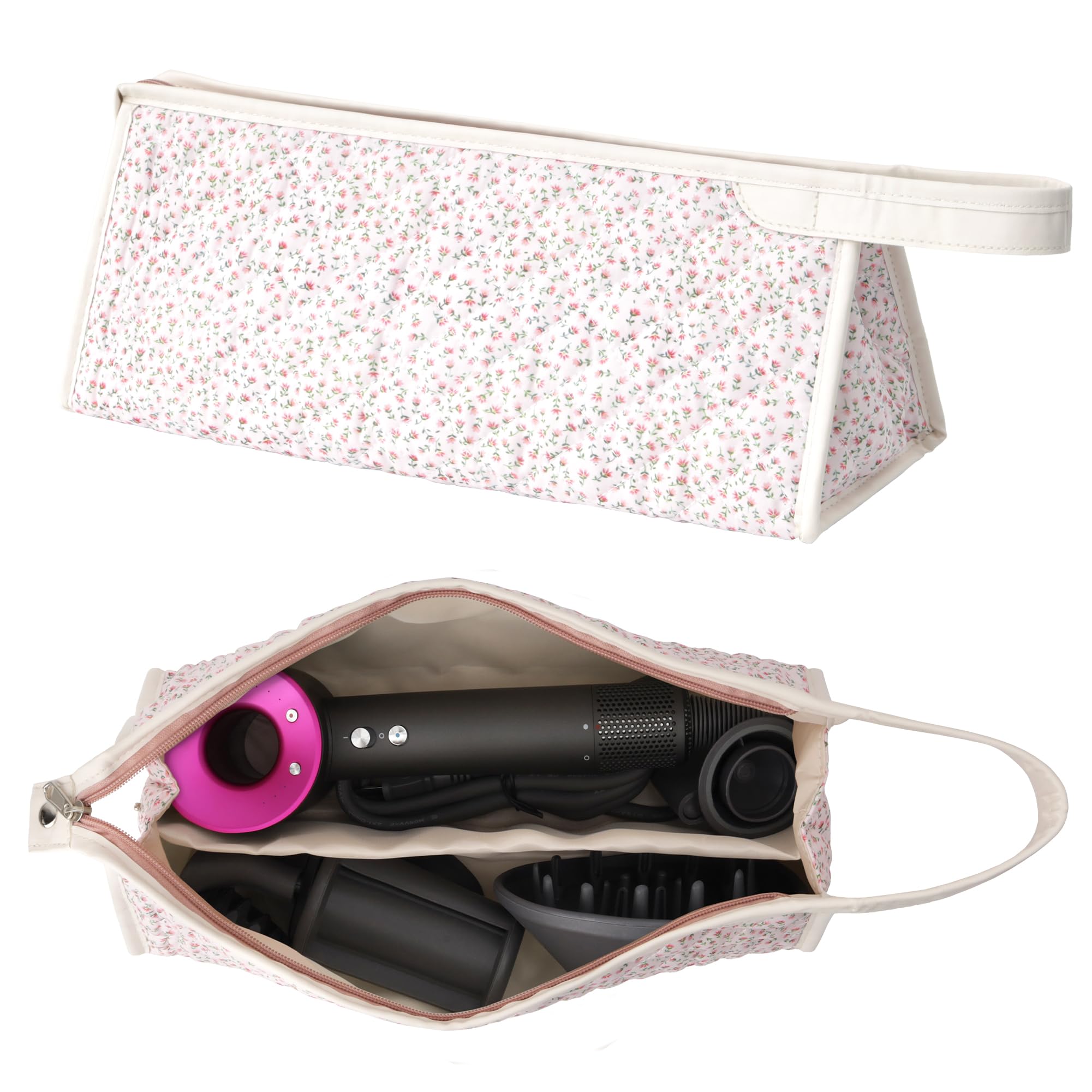Linpr Travel Organizer Bag Compatible with Dyson Hair Dryer, Flower Pink