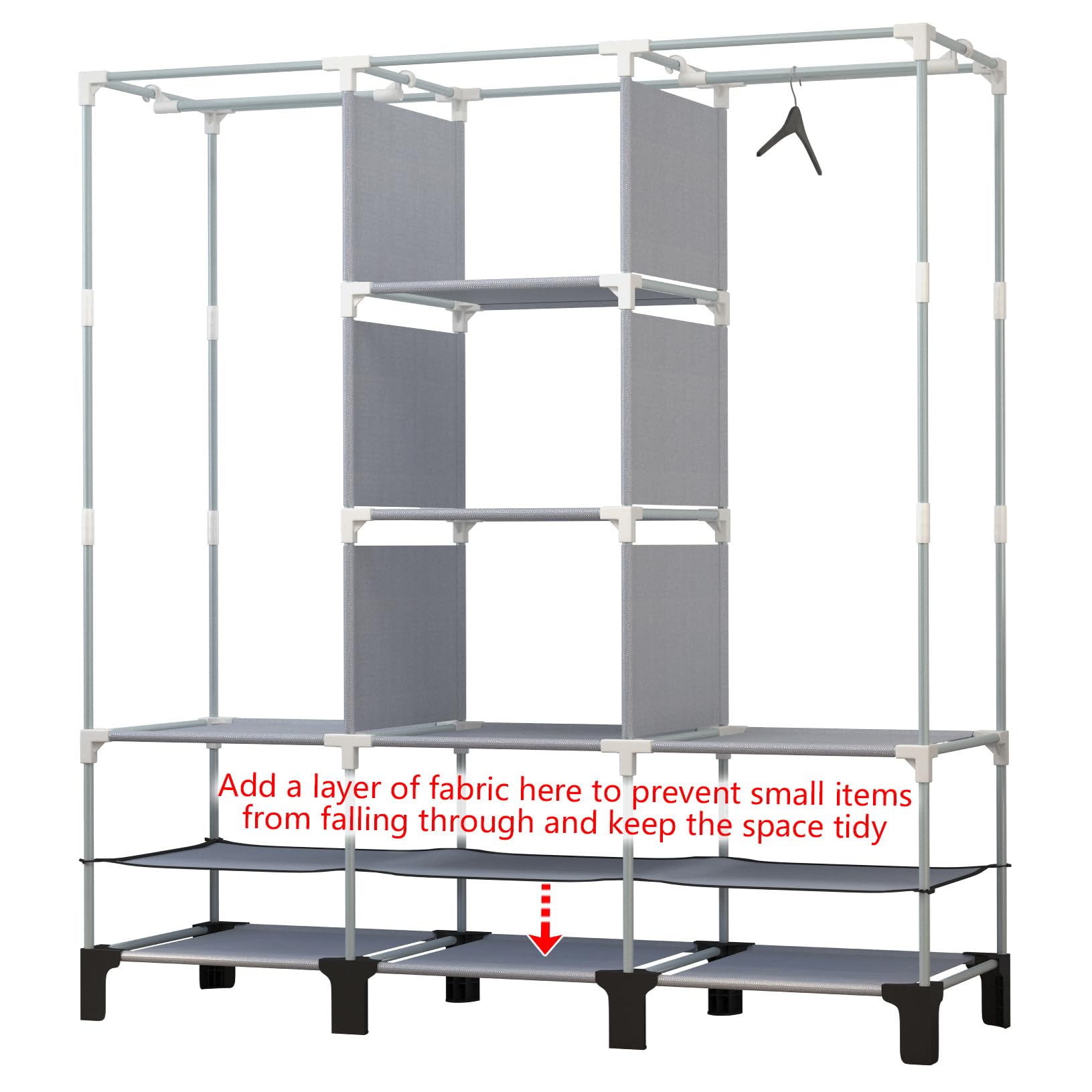 chunyangjingpin Portable Closet with 2 Hanging Rails & 8 Shelves, Bedroom Wardrobe with 18 Side Pockets, Foldable Garment Organiser (Black)