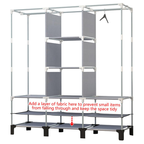 chunyangjingpin Portable Closet with 2 Hanging Rails & 8 Shelves, Bedroom Wardrobe with 18 Side Pockets, Foldable Garment Organiser (Grey)